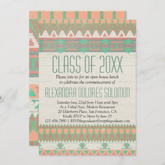 部族アステカ先住民卒業パーティー発表 招待状 (正面/裏面)