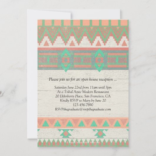 部族アステカ写真卒業パーティーオープンハウス 招待状 (裏面)