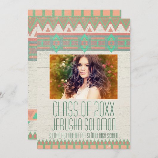 部族アステカ写真卒業パーティーオープンハウス 招待状 (正面/裏面)