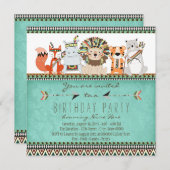 部族アニマルキッズ先住民アメリカンバースデーパーティー 招待状 (正面/裏面)