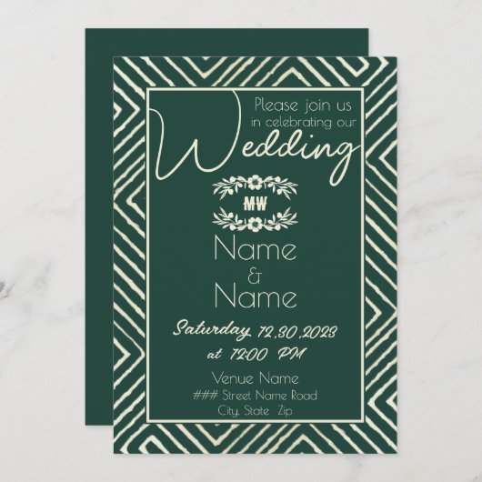 部族アフリカのハンターグリーン結婚ズ 招待状 (正面/裏面)