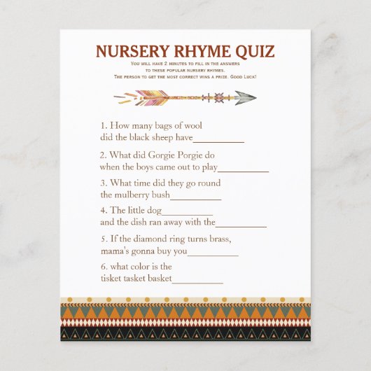 部族アロー赤ちゃんシャワーゲーム (裏面)