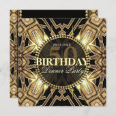 部族アールデコ金ゴールドグロー50番目の誕生日招待状 招待状 (正面/裏面)