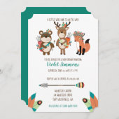 部族ウッドランドアニマルズアクアベビーシャワー招待状 招待状 (正面/裏面)