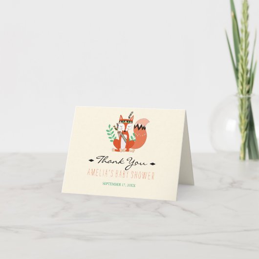 部族ウッドランドキツネベビーシャワーサンキューカード サンキューカード (正面)