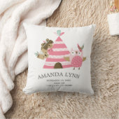 部族ウッドランド動物ベビー誕生統計ピロー クッション (ブランケット)