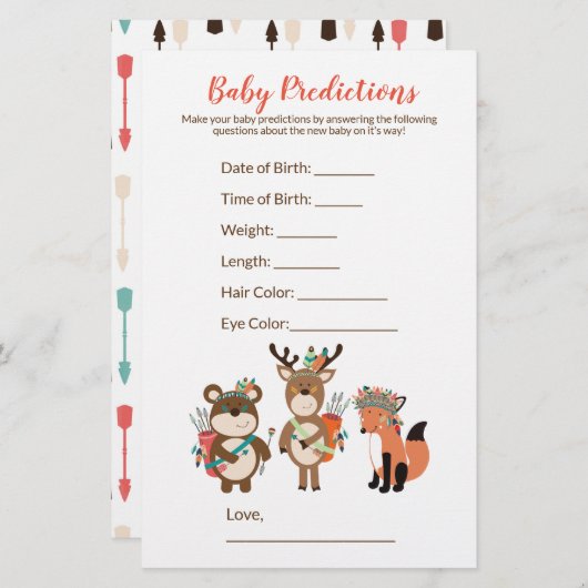 部族ウッドランド赤ちゃんシャワー予測ゲーム (正面/裏面)