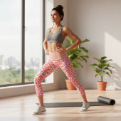 部族オレンジピンクの幾何学的パターン カプリレギンス