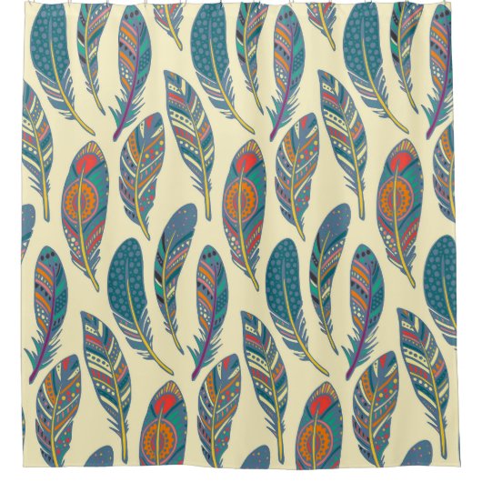 部族カラフルの羽、民族のシームレスなデザイン。 シャワーカーテン (正面)