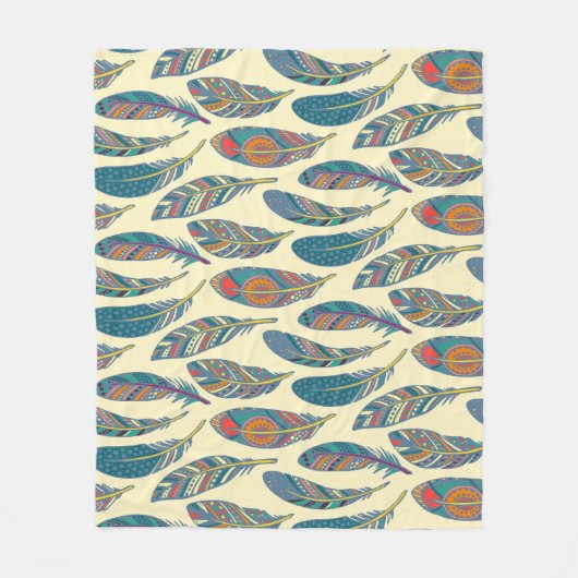 部族カラフルの羽、民族のシームレスなデザイン。 フリースブランケット (正面)