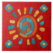部族カラフルモザイク太陽 タイル (正面)