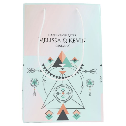 部族カラフル幾何学的トーテムデザイン ミディアムペーパーバッグ (正面)