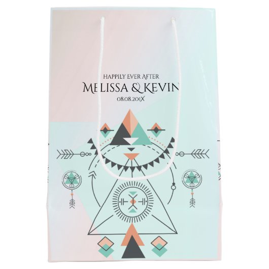 部族カラフル幾何学的トーテムデザイン ミディアムペーパーバッグ (裏面)