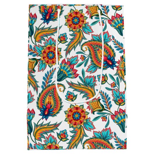 部族カラフル水彩色ペイズリー模様 ミディアムペーパーバッグ (裏面)