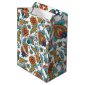 部族カラフル水彩色ペイズリー模様 ミディアムペーパーバッグ (裏面アングル)