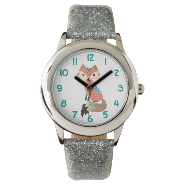 部族キツネティール（緑がかった色）番号子供 腕時計 (正面)