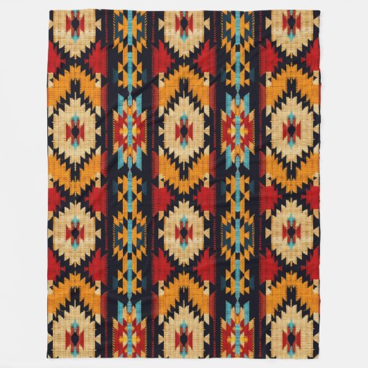 部族ストライプの芸術パターン フリースブランケット (正面)