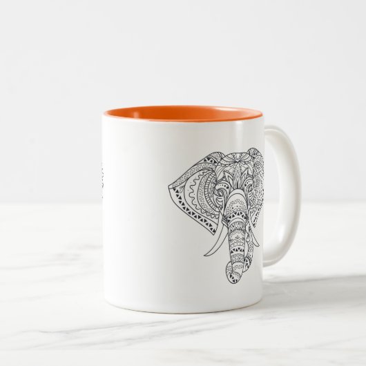 部族ゾウのアフリカ動物アート ツートーンマグカップ (正面右)