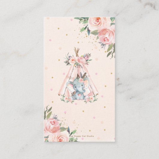 部族ゾウのピンクのフローラ本ベビー エンクロージャーカード (裏面)