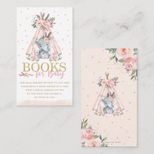 部族ゾウのピンクのフローラ本ベビー エンクロージャーカード (正面/裏面)