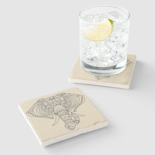 部族ゾウアフリカの動物芸術 ストーンコースター (横)