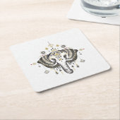 部族ゾウ頭イラストレーション スクエアペーパーコースター (アングル)