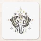 部族ゾウ頭イラストレーション スクエアペーパーコースター (正面)