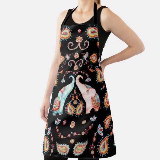 部族ゾウ：水彩ペイズリー模様。 エプロン (インサイチュ)