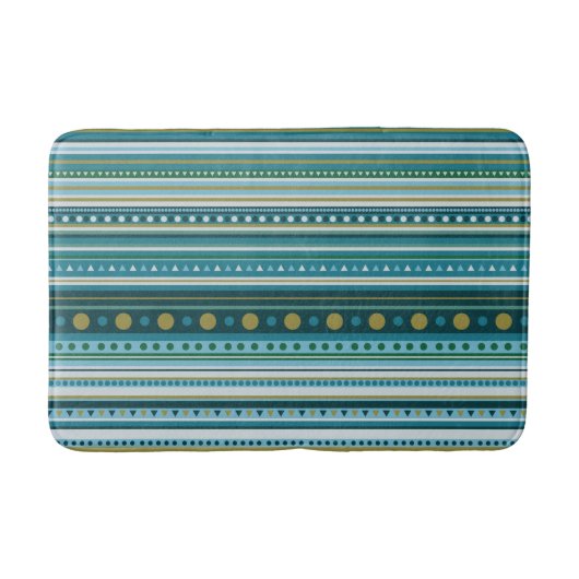 部族ティール(緑がかった色)ブルーグリーンストライプパターン風呂マット バスマット (正面)