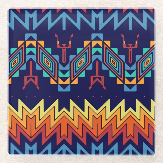 部族デザイン抽象デザイン ガラスコースター (正面)
