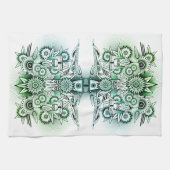 部族デザイン緑の濃淡 キッチンタオル (横)