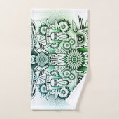 部族デザイン緑の濃淡 バスタオルセット (ハンドタオル)