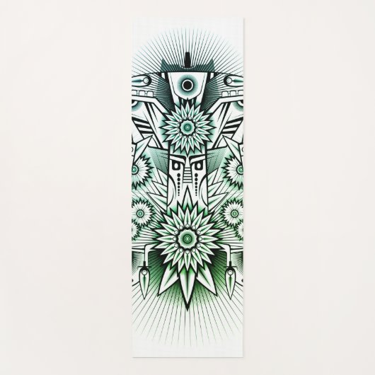 部族デザイン緑の濃淡 ヨガマット (正面)