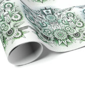 部族デザイン緑の濃淡 ラッピングペーパー (ロールコーナー)