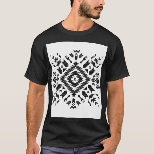 部族デザイン:白黒手描き Tシャツ (正面)