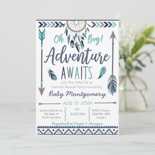 部族ドリームキャッチャーボーイベビーシャワー招待状 招待状 (スタンド正面)