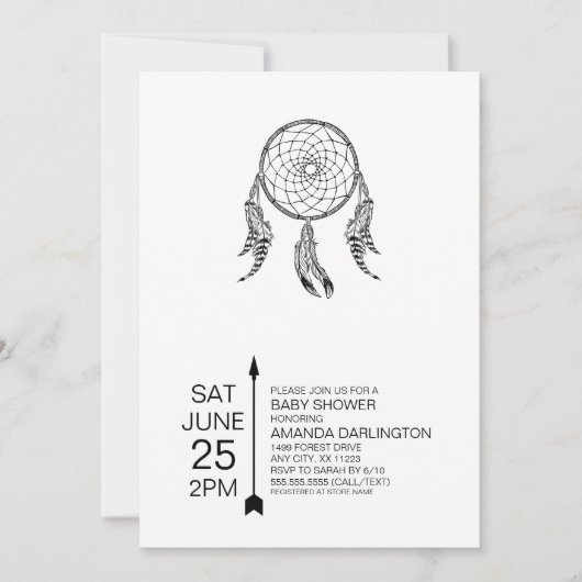 部族ドリームキャッチャー ベビーシャワー 招待状 (正面)