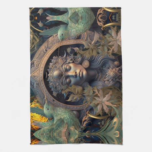 部族ハミングバード女神 キッチンタオル (縦)