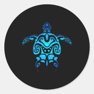 部族ハワイアンマオリ太陽ウミガメ両面 ラウンドシール