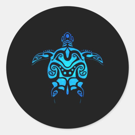 部族ハワイアンマオリ太陽ウミガメ両面 ラウンドシール (正面)