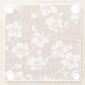 部族ハワイアン:ハイビスカスフラワー壁紙 ガラスコースター (裏面)