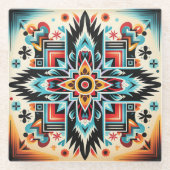 部族パターアステカンの幾何学的抽象芸術カラフル ガラスコースター (正面)