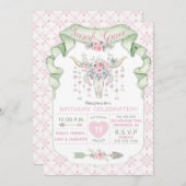 部族フローラブルホルンアローズピンクミントフェミニン 招待状 (正面/裏面)