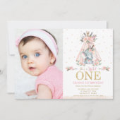 部族フローラ象ワイルドワン誕生日の写真 招待状 (正面)