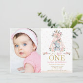 部族フローラ象ワイルドワン誕生日の写真 招待状 (スタンド正面)