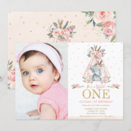 部族フローラ象ワイルドワン誕生日の写真 招待状