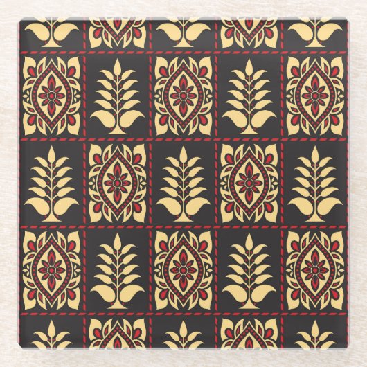 部族フローラ:ヴィンテージパターンエレガンス ガラスコースター (正面)