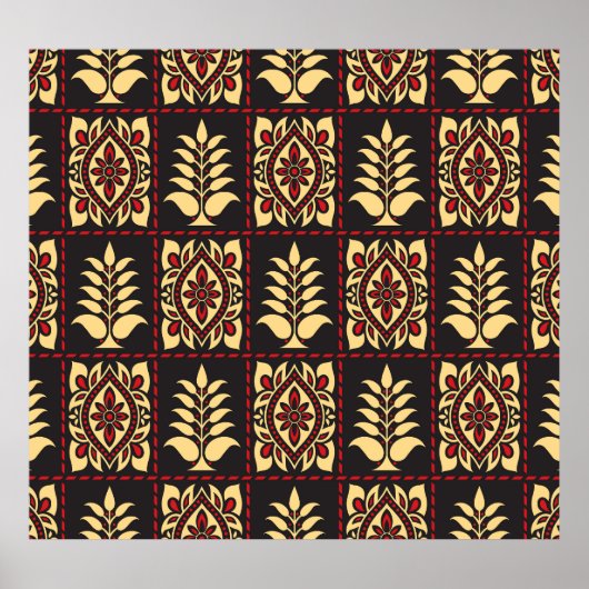 部族フローラ:ヴィンテージパターンエレガンス ポスター (正面)
