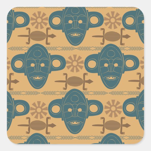 部族マスクアフリカ民族顔パターン スクエアシール (正面)