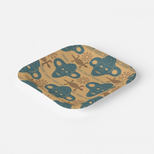 部族マスクアフリカ民族顔パターン ペーパープレート (傾斜あり)